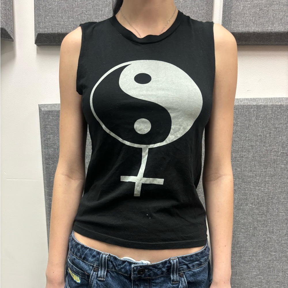 Y2K Brandy Melville Women's Black Yin Yang Tank Top